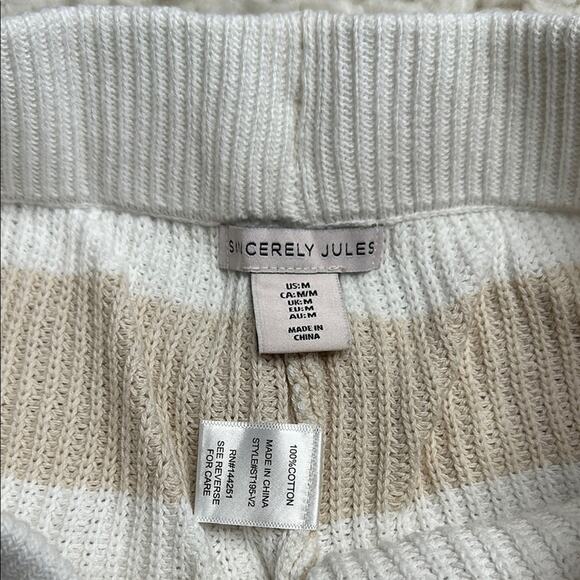 Sincerely Jules Knit Beach Swim Cover Up Women Tan and White Striped Shorts CA11 - Picture 3 of 6